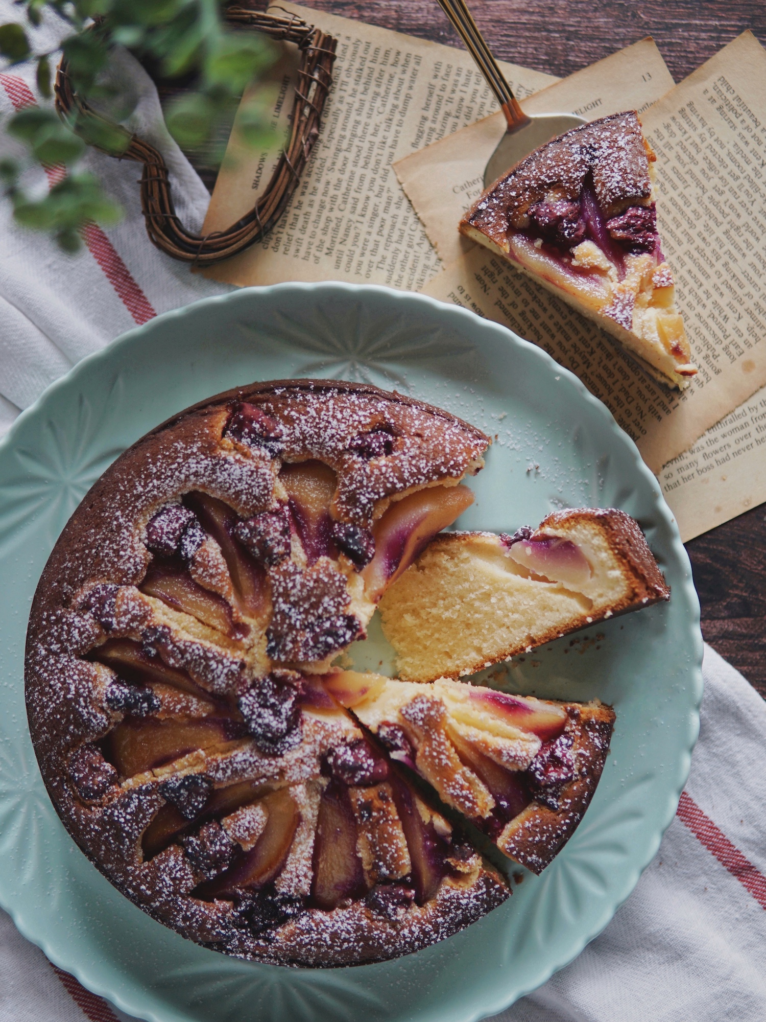 Recipe for Sour Cream Butter Cake with Pears & Raspberries - The Bakeanista